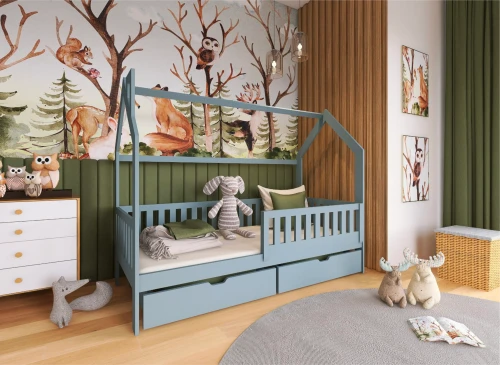 NATAN 80x160 askgrå barnsäng hus Lano Möbler