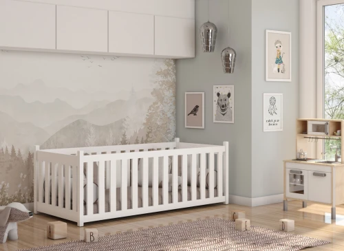 CONCEPT 80x160 askgrå barnsäng inhägnad Lano Möbler