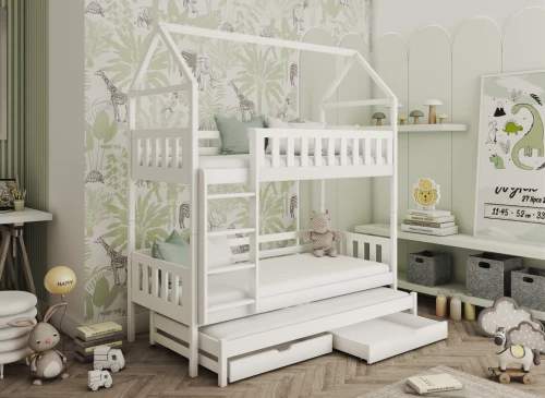 IGA 90x190 vit våningssäng hus Lano Möbler