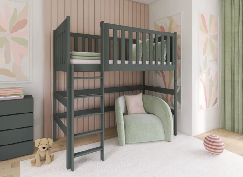 LAURA 80x180 grafitgrå loftsäng Lano Möbler