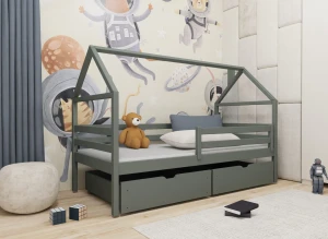 ARON 90x190 grafitgrå barnsäng husmodell Lano Möbler