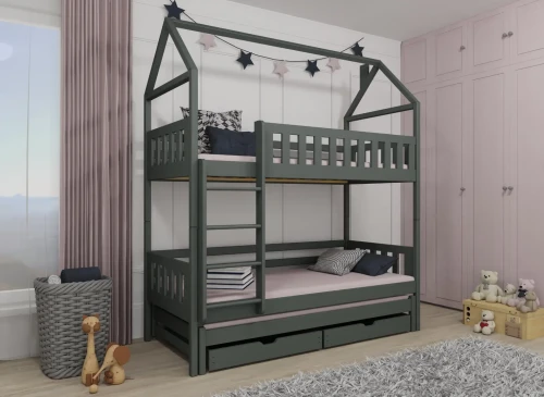 IGA 90x200 grafitgrå våningssäng hus Lano Möbler