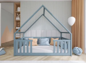 BEE 90x200 askgrå barnsäng husmodell Lano Möbler