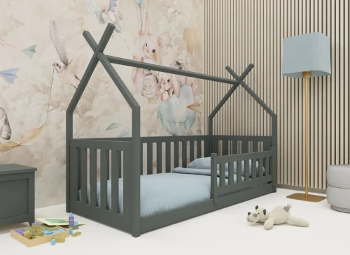BOGUŚ 80x190 grafitgrå barnsäng tipi-inhägnad Lano Möbler