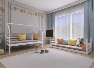 AXEL 80x200 rosa våningssäng husmodell Lano Möbler