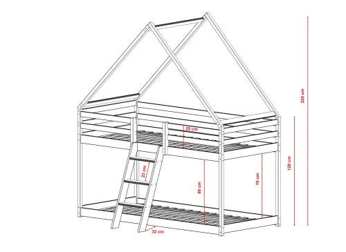SWEET 90x200 obehandlat trä våningssäng hus säng Lano Möbler