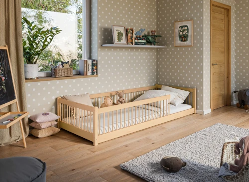 PEDRO 90x200 unvarnished wood Montessori floor bed for children Lano Furniture