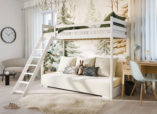 SOFINO 90x200/140x200 grey loft bed with sofa  bed in beige fabric poso 38 Lano Furniture