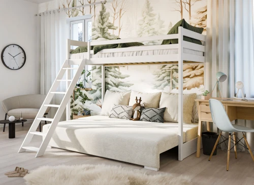 SOFINO 90x200/140x200 grey loft bed with sofa  bed in beige fabric poso 38 Lano Furniture