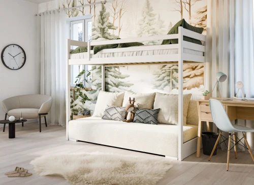 SOFINO 90x200/140x200 grey loft bed with sofa  bed in beige fabric poso 38 Lano Furniture