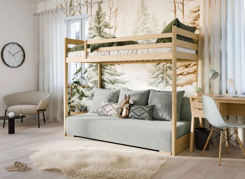 SOFINO 90x200/140x200 furu loftsäng med utdragbar sofa tyg grå Zoom 15 Sage Lano Möbler