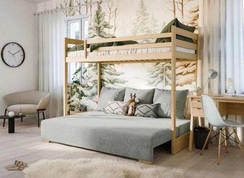 SOFINO 90x200/140x200 furu loftsäng med utdragbar sofa tyg grå Zoom 15 Sage Lano Möbler