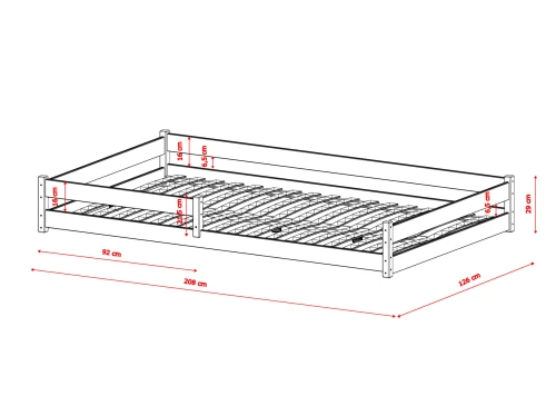 ZOFIA 120x200 askgrå enkelsäng för barn Lano Möbler