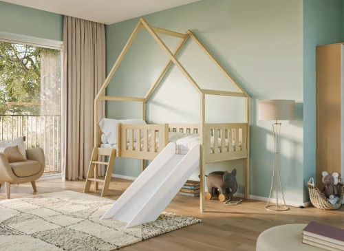 ANGEL 80x180 grey green children's house bed with slide Lano Furniture