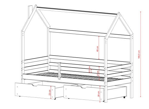 LILA 80x180 askgrå barnsäng husform Lano Möbler