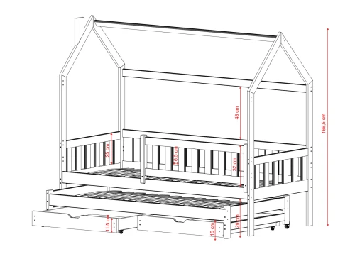 MONKEY 80x180 grafitgrå barnsäng hus Lano Möbler