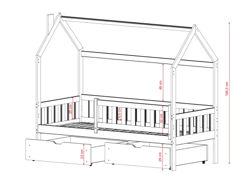 NATAN 80x160 askgrå barnsäng hus Lano Möbler
