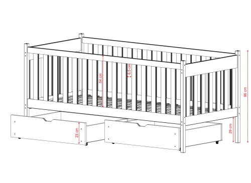 ALICJA 80x200 grey children's bed Lano Furniture