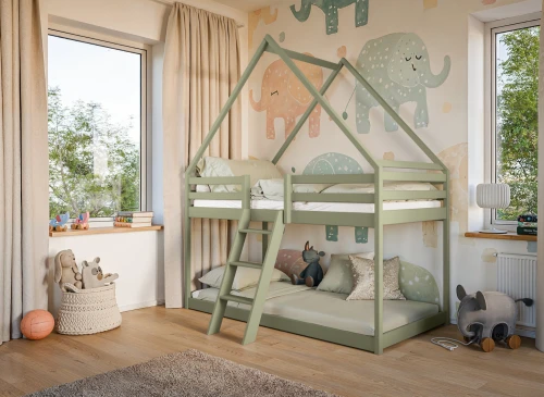 SWEET 80x180 olive green house bunk bed Lano Furniture