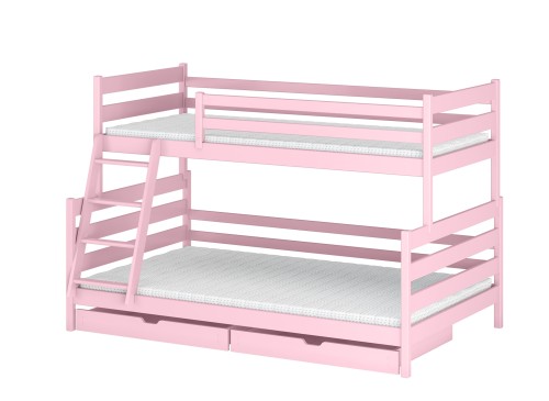 FAMI 90x200/120x200 rosa våningssäng med bred sovplats Lano Möbler