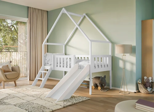 ANGEL 80x180 white children's house bed with slide Lano Furniture