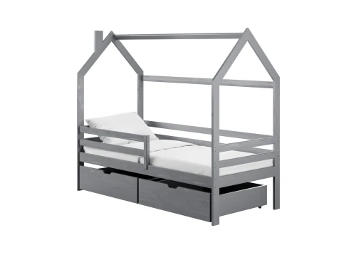 LILA 90x200 askgrå barnsäng husform Lano Möbler