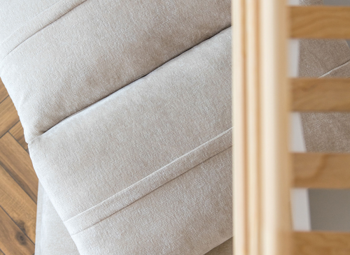 SAVIO 90x200/140x200 cashmere loft bed with fold-out sofa, beige perfect harmony 02 fabric Lano Furniture