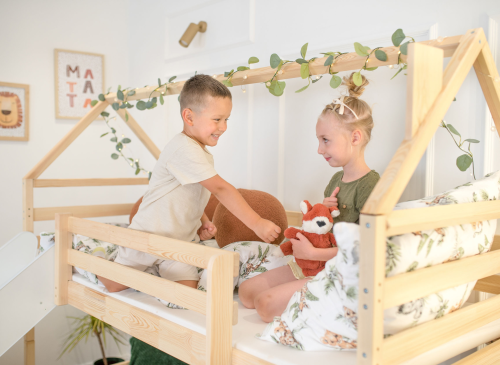 PLAY 90x200 furu våningssäng med rutschbana Lano Möbler