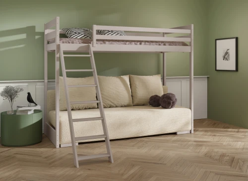 SOFINO 90x200/140x200 kashmir loftsäng med utdragbar soffa tyg beige Poso 38 Lano Möbler