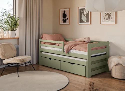 SENSO 80x170 olivgrön utdragbar dubbelsäng Lano Möbler