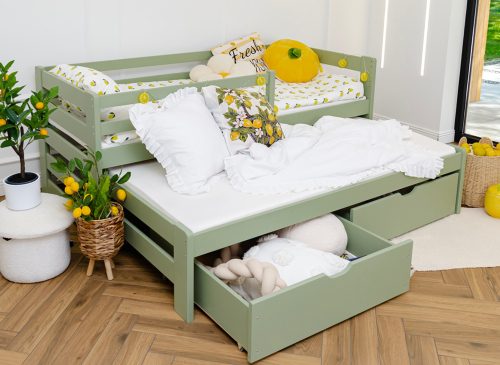 SENSO 80x170 olivgrön utdragbar dubbelsäng Lano Möbler