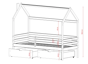 LILA 80x170 olivgrön barnsäng hus Lano Möbler
