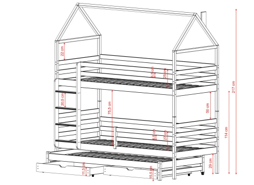 DALIA 80x190 askgrå våningssäng husmodell Lano Möbler