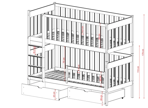 DAWID 80x190 pine bunk bed Lano Furniture