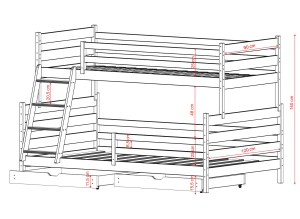 FAMI 90x200/120x200 rosa våningssäng med bred sovplats Lano Möbler