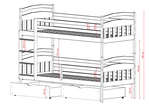 GABI 80x180 askgrå våningssäng Lano Möbler