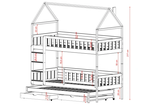 IGA 90x200 rosa våningssäng hus Lano Möbler