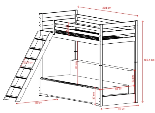 SOFINO 90x200/140x200 grey loft bed with sofa  bed in beige fabric poso 38 Lano Furniture