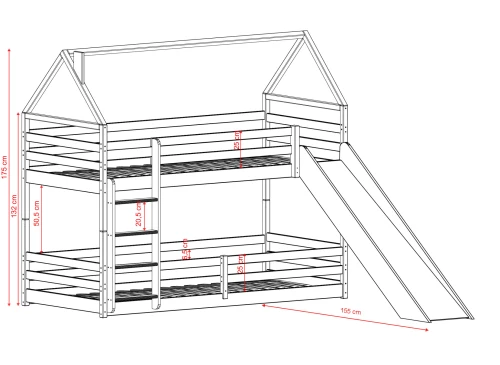 PLAY 80x200 grey bunk bed with a slide Lano Furniture