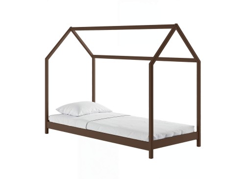 LUCKY 90x200 mörkchoklad enkelsäng för barn i hustyp Lano Möbler