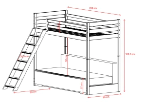 SOFINO 90x200/140x200 mörkchoklad loftsäng med utdragbar soffa v Zoom 15 Sage Lano Möbler