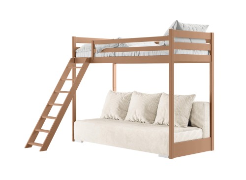 SOFINO 90x200/140x200 kanel loftsäng med utdragbar soffa tyg beige Poso 38 Lano Möbler