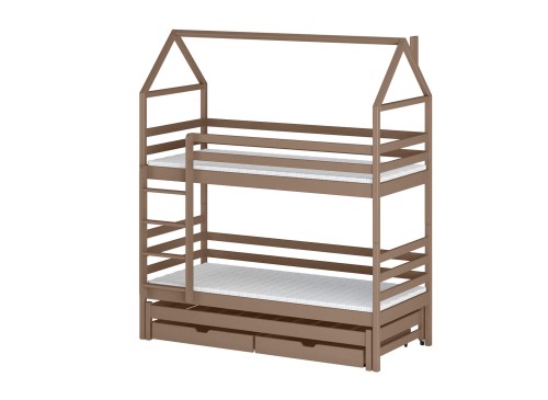 DALIA 80x180 mjölkchoklad våningssäng hus Lano Möbler