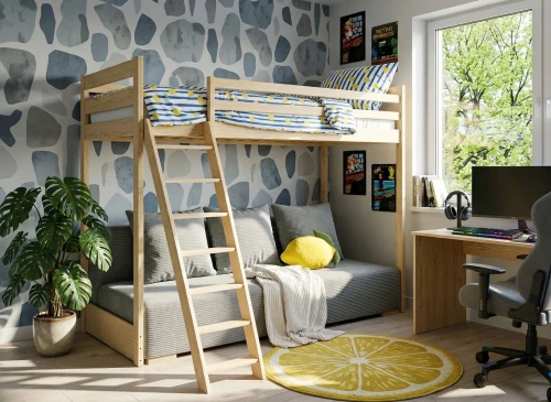 SOFINO 90x200/140x200 obehandlat trä loftsäng med utdragbar sofa tyg grå Zoom 15 Sage Lano Möbler