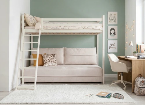 SAVIO 90x200/140x200 bomull loftsäng med utdragbar sofa tyg beige perfect harmony 02 Lano Möbler