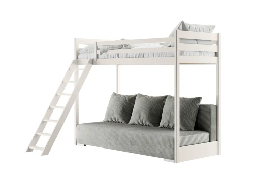 SOFINO 90x200/140x200 loftsäng vit med bäddsoffa grå tyg zoom 15 Lano Möbler