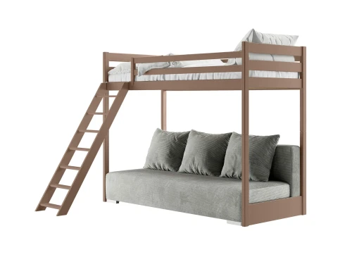 SOFINO 90x200/140x200 mjölkchoklad loftsäng med utdragbar soffa v Zoom 15 Sage Lano Möbler