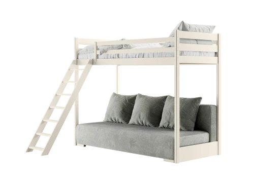 SOFINO 90x200/140x200 bomull loftsäng vit med bäddsoffa grå tyg zoom 15 Lano Möbler