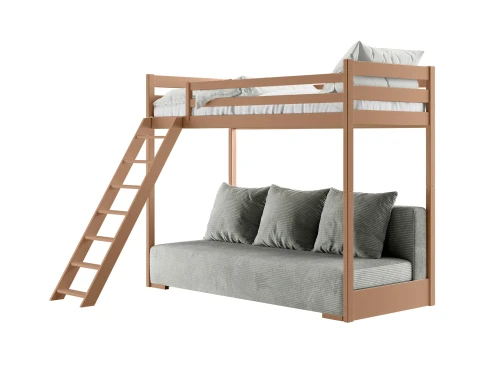 SOFINO 90x200/140x200 kanel loftsäng med utdragbar soffa v Zoom 15 Sage Lano Möbler