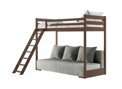 SOFINO 90x200/140x200 mörkchoklad loftsäng med utdragbar soffa v Zoom 15 Sage Lano Möbler